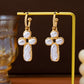 Evangeline Textured Gold & Organic Pearl Cross Earrings