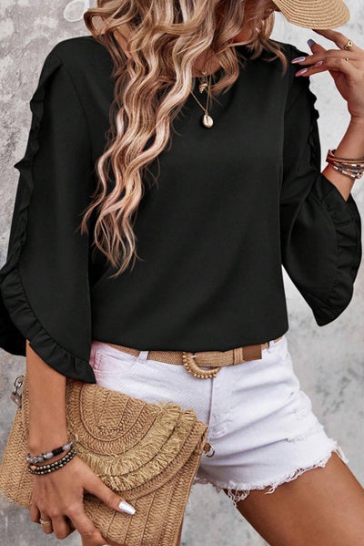 Sweet as can be ruffle sleeve top Black-[option4]-[option5]-Cute-Trendy-Shop-Womens-Boutique-Clothing-Store