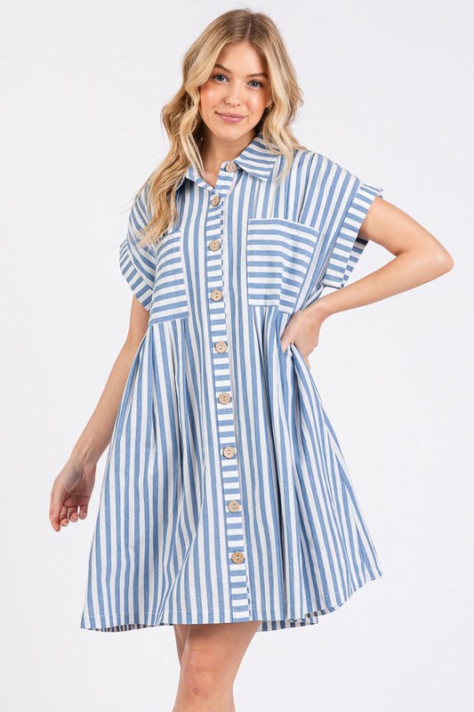 Sunny Day Needed Blue Striped Dress-[option4]-[option5]-Cute-Trendy-Shop-Womens-Boutique-Clothing-Store