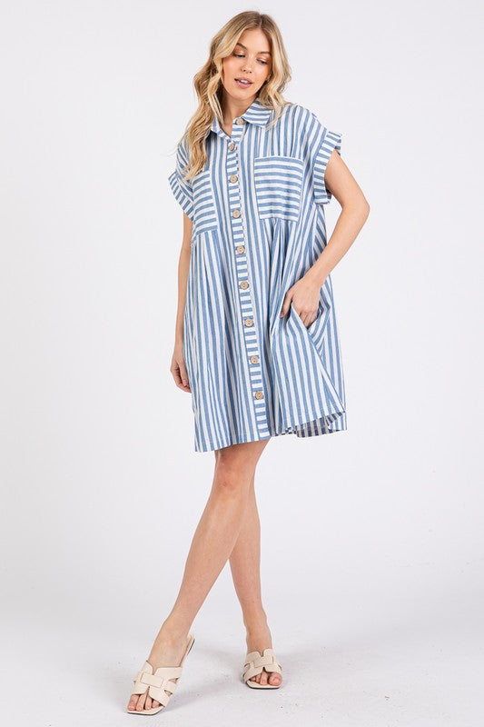 Sunny Day Needed Blue Striped Dress-[option4]-[option5]-Cute-Trendy-Shop-Womens-Boutique-Clothing-Store