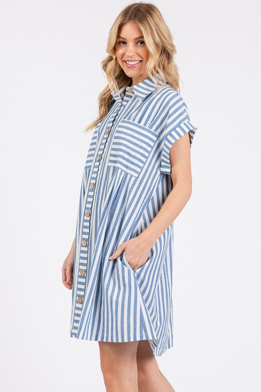 Sunny Day Needed Blue Striped Dress-[option4]-[option5]-Cute-Trendy-Shop-Womens-Boutique-Clothing-Store