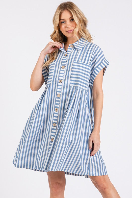 Sunny Day Needed Blue Striped Dress-[option4]-[option5]-Cute-Trendy-Shop-Womens-Boutique-Clothing-Store