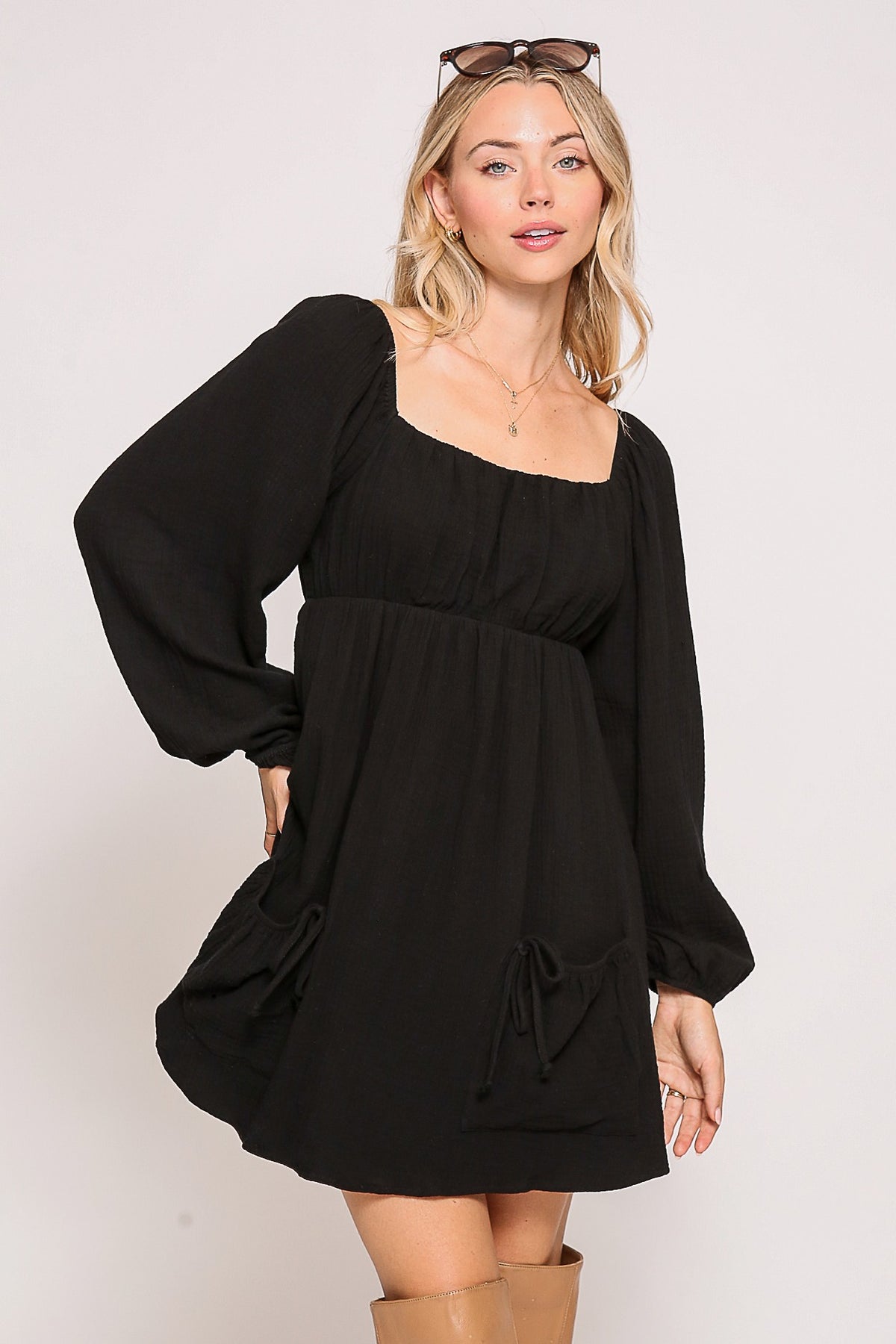 Sweet Pocket Babydoll Dress-Black-SMALL-Cute-Trendy-Shop-Womens-Boutique-Clothing-Store