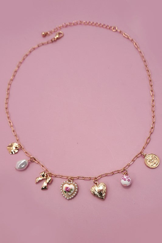 Coquette and Heart Charm Necklace-[option4]-[option5]-Cute-Trendy-Shop-Womens-Boutique-Clothing-Store
