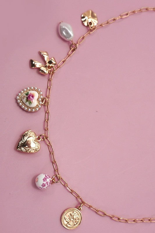 Coquette and Heart Charm Necklace-[option4]-[option5]-Cute-Trendy-Shop-Womens-Boutique-Clothing-Store