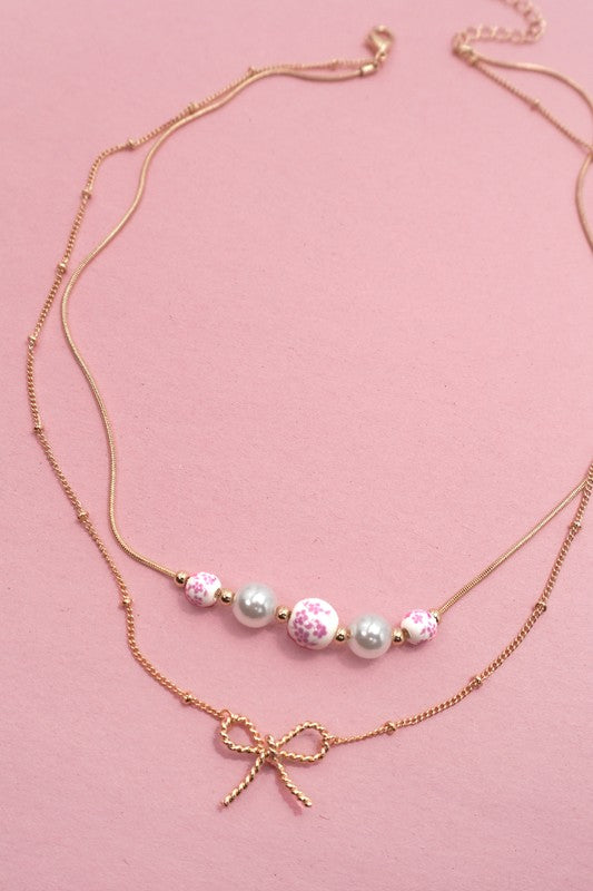 Mix It Up Pink Ceramic, Pearl & Bow Necklace-[option4]-[option5]-Cute-Trendy-Shop-Womens-Boutique-Clothing-Store
