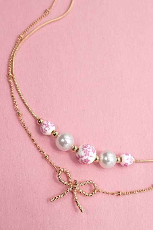 Mix It Up Pink Ceramic, Pearl & Bow Necklace-[option4]-[option5]-Cute-Trendy-Shop-Womens-Boutique-Clothing-Store