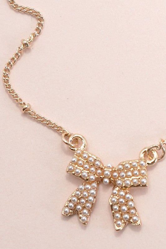 Dress It Up Pearl Bow Necklace-Cute-Trendy-Shop-Womens-Boutique-Clothing-Store