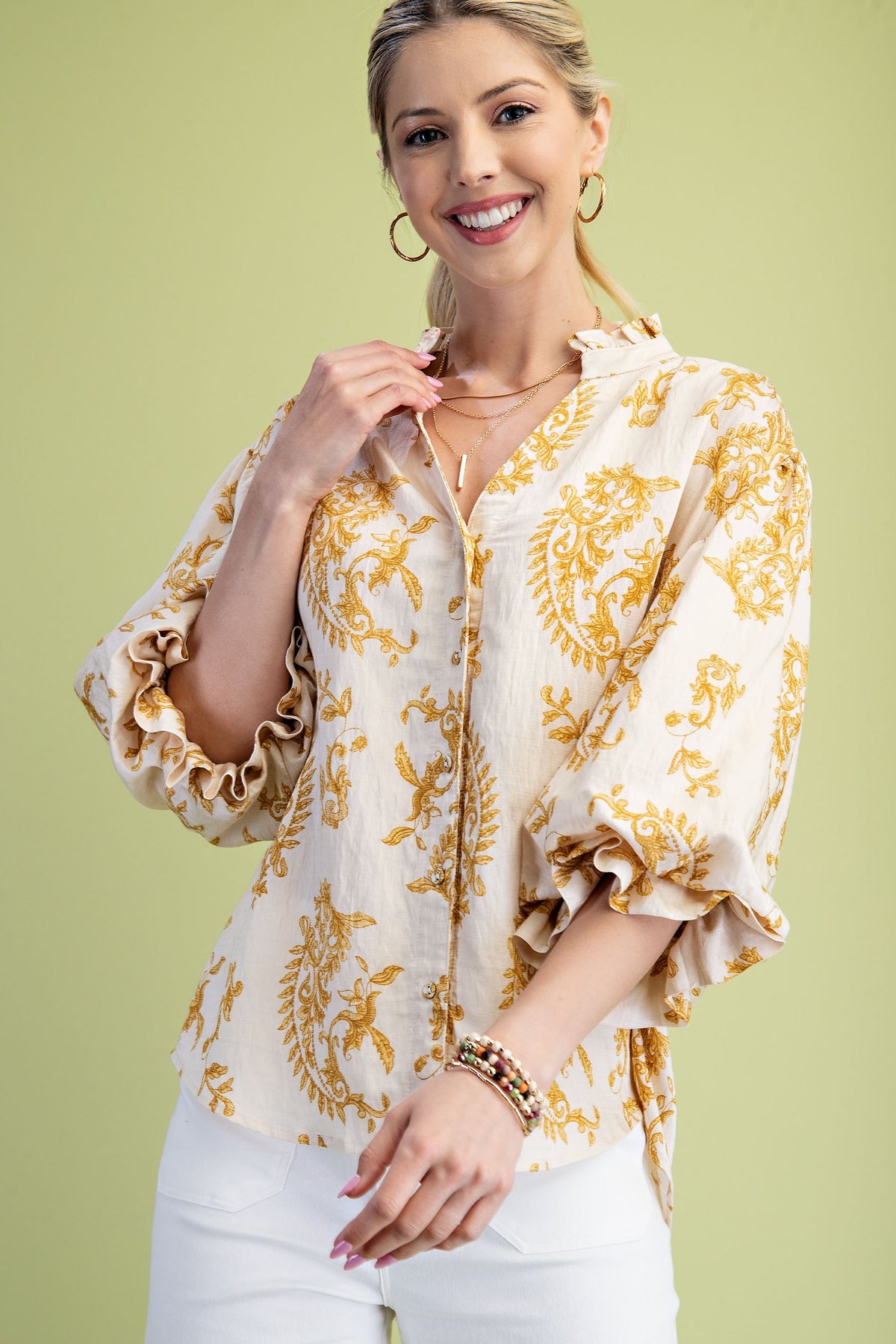 The Vintage Toile 3/4 Sleeve Blouse-Cute-Trendy-Shop-Womens-Boutique-Clothing-Store