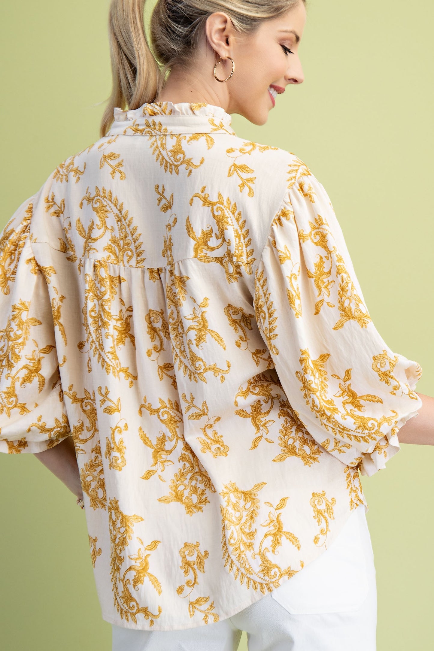 The Vintage Toile 3/4 Sleeve Blouse-Cute-Trendy-Shop-Womens-Boutique-Clothing-Store