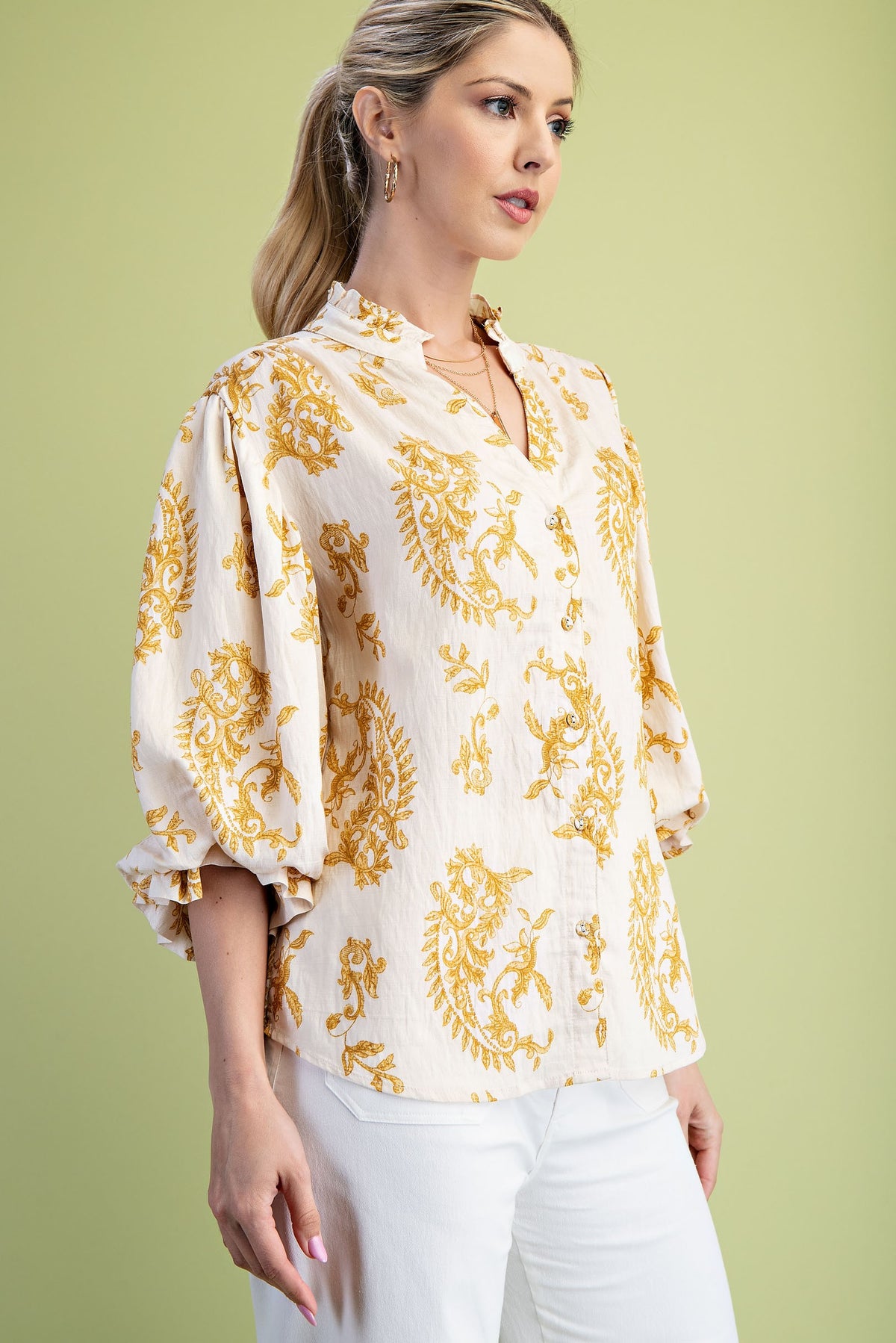 The Vintage Toile 3/4 Sleeve Blouse-Cute-Trendy-Shop-Womens-Boutique-Clothing-Store