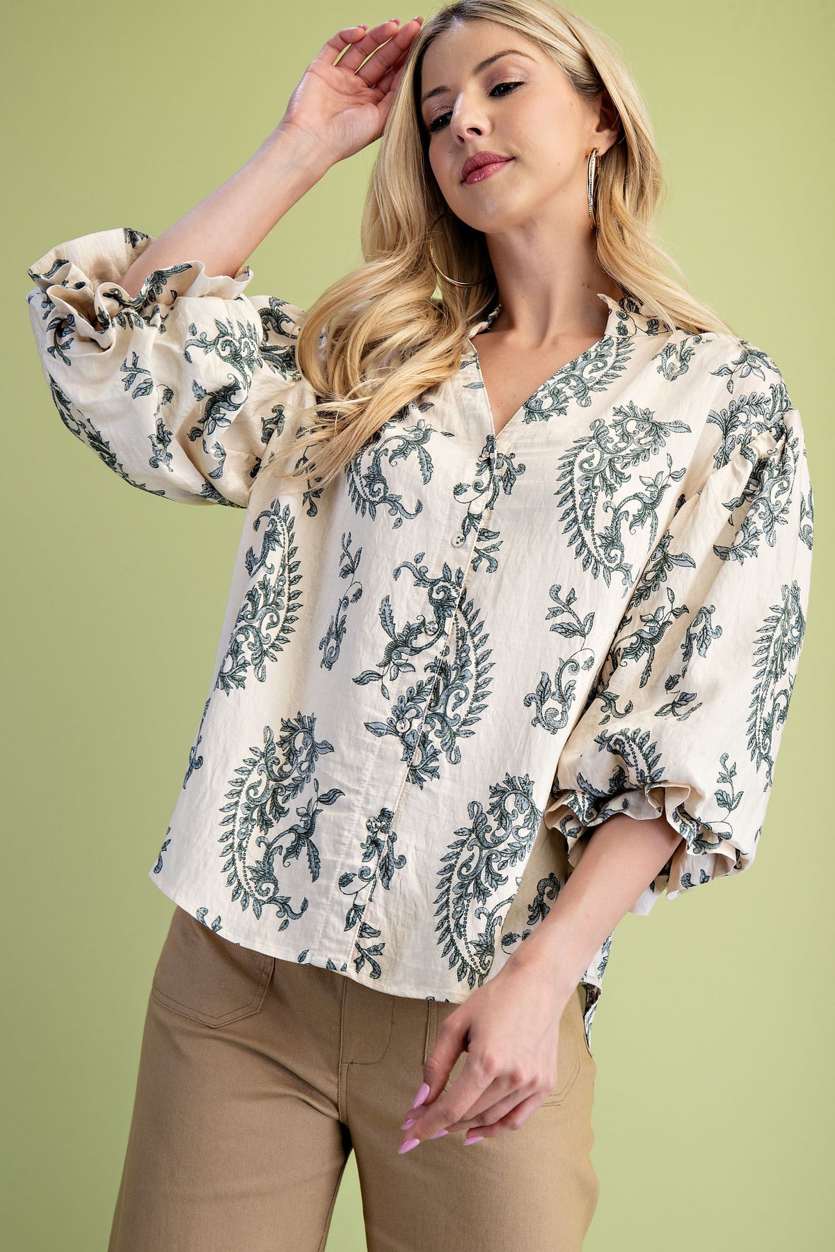The Vintage Toile 3/4 Sleeve Blouse-Navy-SMALL-Cute-Trendy-Shop-Womens-Boutique-Clothing-Store
