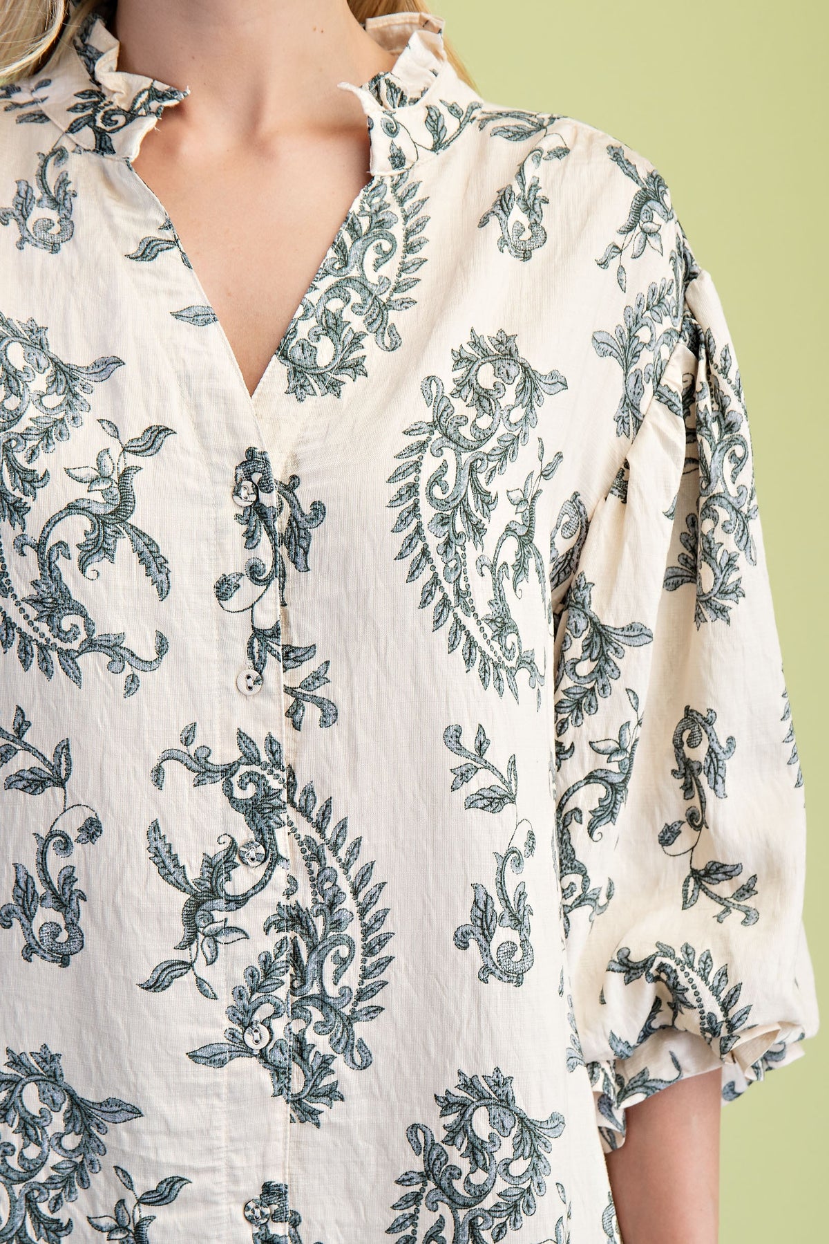 The Vintage Toile 3/4 Sleeve Blouse-Cute-Trendy-Shop-Womens-Boutique-Clothing-Store