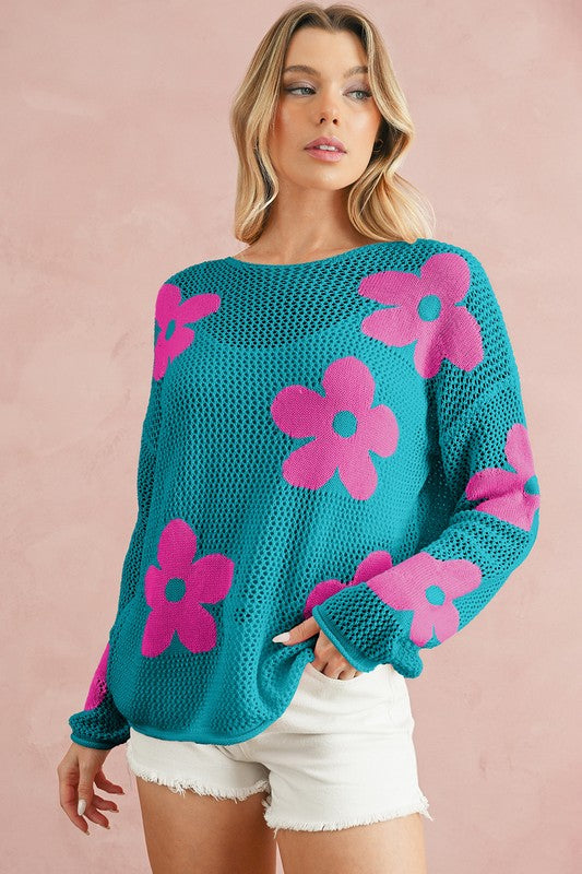 Be Happy Teal Flower Crochet Top-[option4]-[option5]-Cute-Trendy-Shop-Womens-Boutique-Clothing-Store