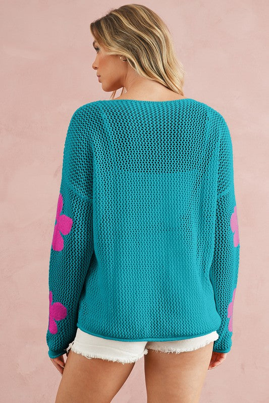 Be Happy Teal Flower Crochet Top-[option4]-[option5]-Cute-Trendy-Shop-Womens-Boutique-Clothing-Store