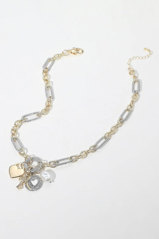 Heart & Soul Pavé Mixed-Metal Charm Necklace