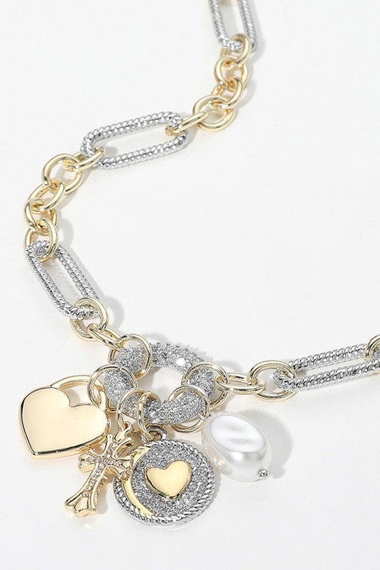 Heart & Soul Pavé Mixed-Metal Charm Necklace