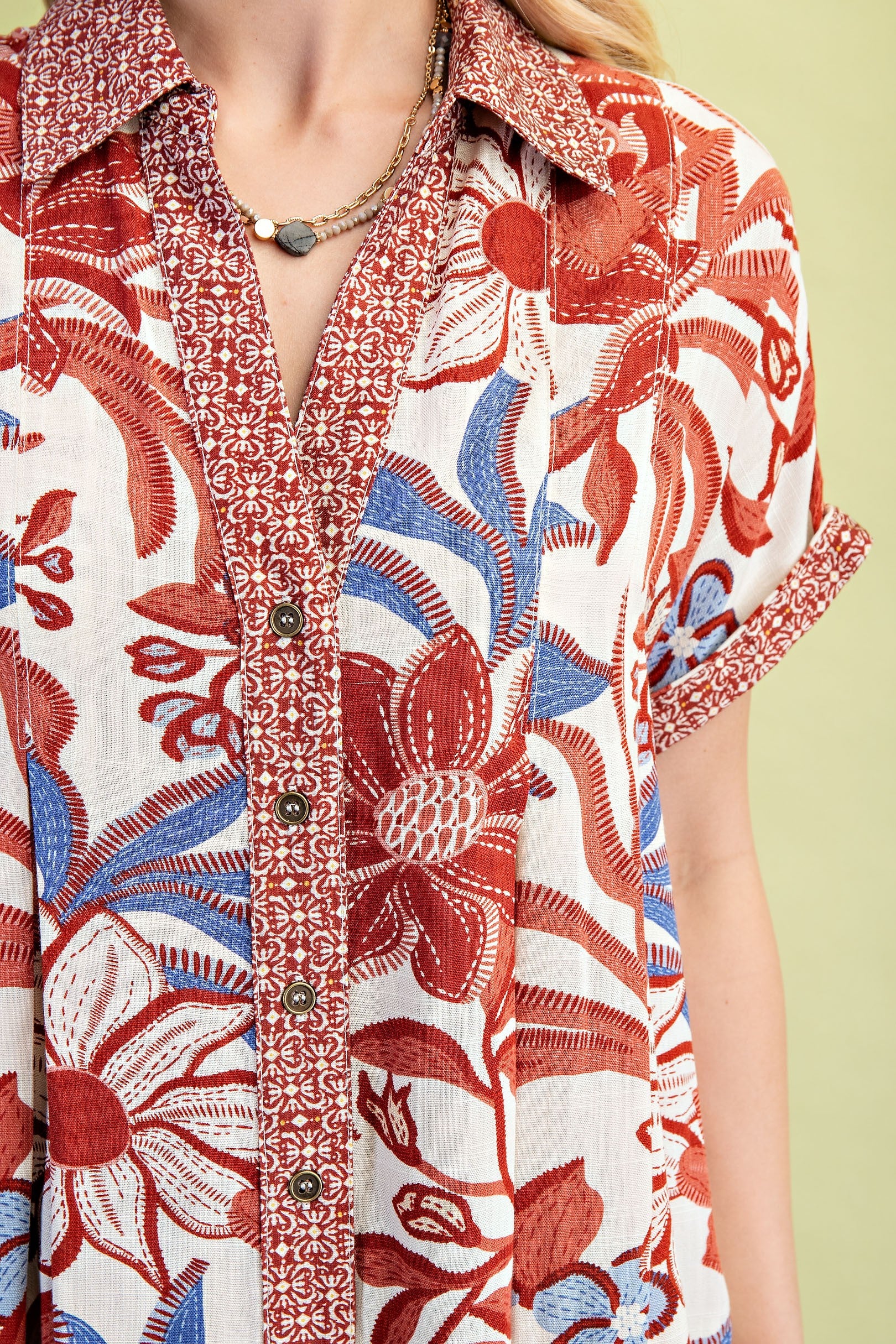 Oasis Botanical Pleated Button-Down-Cute-Trendy-Shop-Womens-Boutique-Clothing-Store