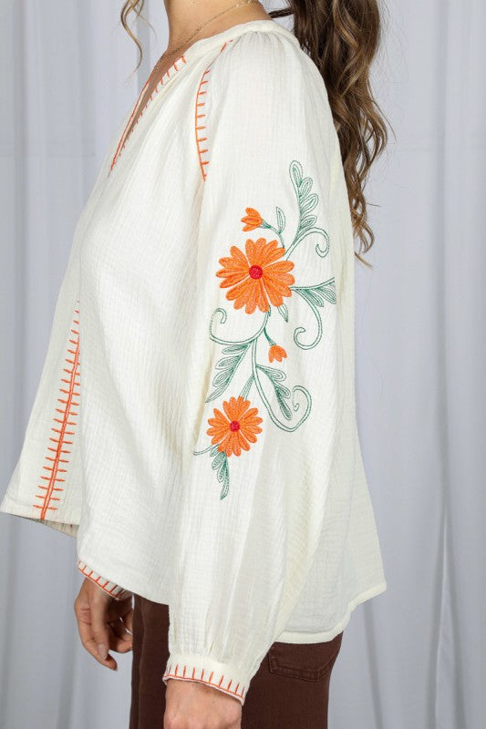 Ready For Work Cream Top With Embroidery-[option4]-[option5]-Cute-Trendy-Shop-Womens-Boutique-Clothing-Store