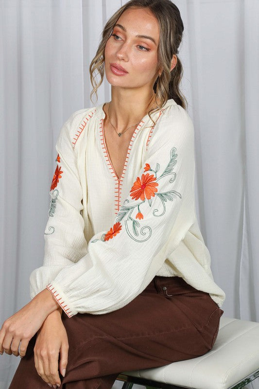 Ready For Work Cream Top With Embroidery-[option4]-[option5]-Cute-Trendy-Shop-Womens-Boutique-Clothing-Store