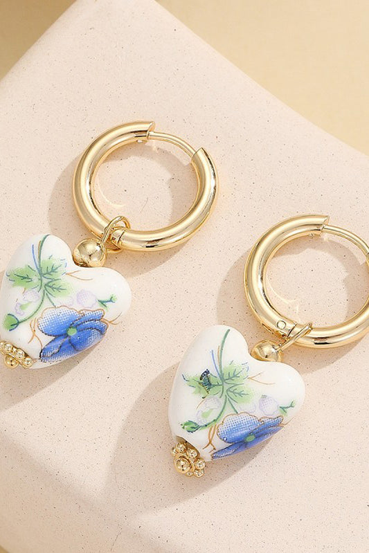 Ceramic Porcelain Gold Pearl Drop Earrings-Green-[option4]-[option5]-Cute-Trendy-Shop-Womens-Boutique-Clothing-Store