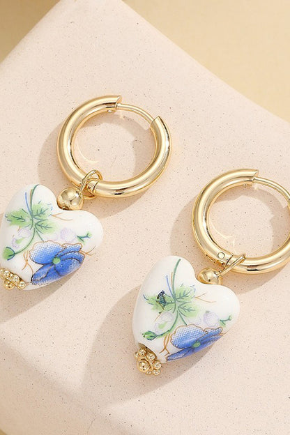 Ceramic Porcelain Gold Pearl Drop Earrings-Green-[option4]-[option5]-Cute-Trendy-Shop-Womens-Boutique-Clothing-Store