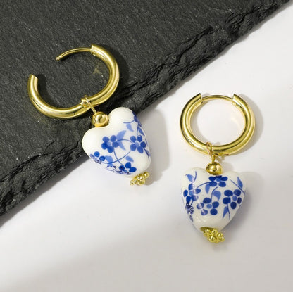 Ceramic Porcelain Gold Pearl Drop Earrings-Blue-[option4]-[option5]-Cute-Trendy-Shop-Womens-Boutique-Clothing-Store
