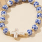 Chinoiserie Blue & White Floral Cross Beaded Bracelet