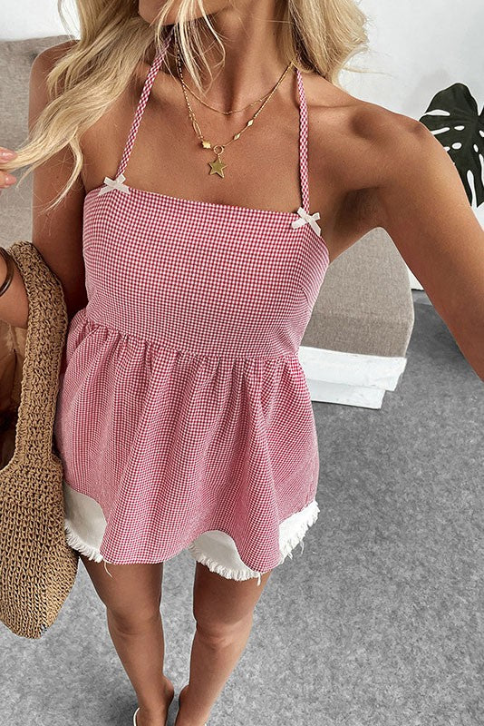 Hello Sunshine Red Gingham Cami Top-[option4]-[option5]-Cute-Trendy-Shop-Womens-Boutique-Clothing-Store