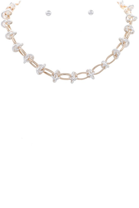 Two Tone Metal Knotted Necklace Silver on Gold-[option4]-[option5]-Cute-Trendy-Shop-Womens-Boutique-Clothing-Store