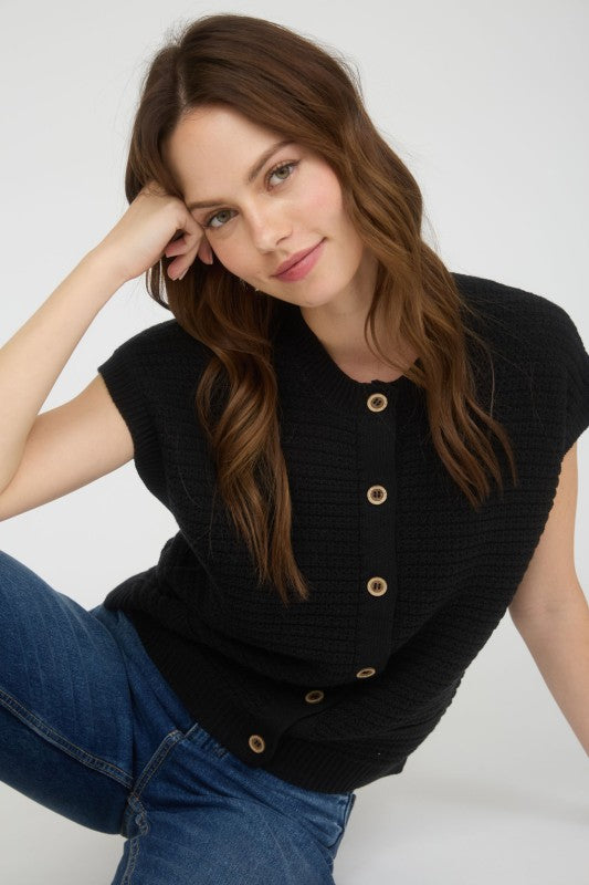 This Is The Day Button Cardigan Vest-Black-SMALL-[option4]-[option5]-Cute-Trendy-Shop-Womens-Boutique-Clothing-Store