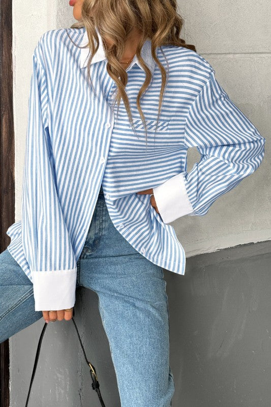 Perfect For Mahjong Stripe Blouse-[option4]-[option5]-Cute-Trendy-Shop-Womens-Boutique-Clothing-Store