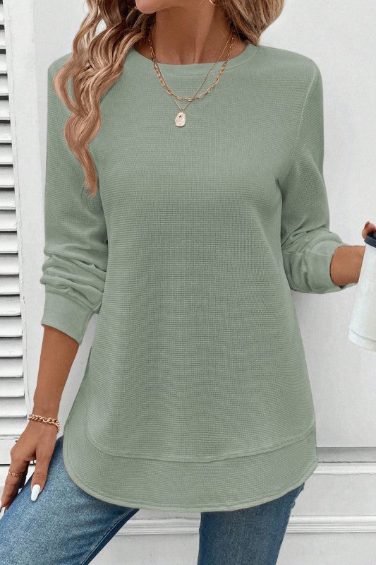 My Go To Green Waffle Sweatshirt-[option4]-[option5]-Cute-Trendy-Shop-Womens-Boutique-Clothing-Store