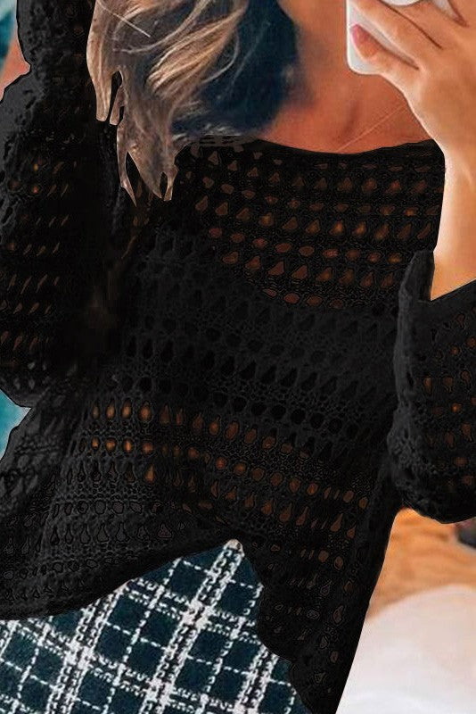 Just In Time Black Loose Knit Sweater Top-[option4]-[option5]-Cute-Trendy-Shop-Womens-Boutique-Clothing-Store