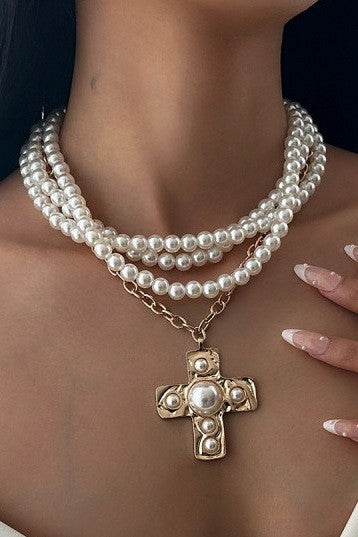 Charm of the Coast Pearl & Cross Necklace-[option4]-[option5]-Cute-Trendy-Shop-Womens-Boutique-Clothing-Store