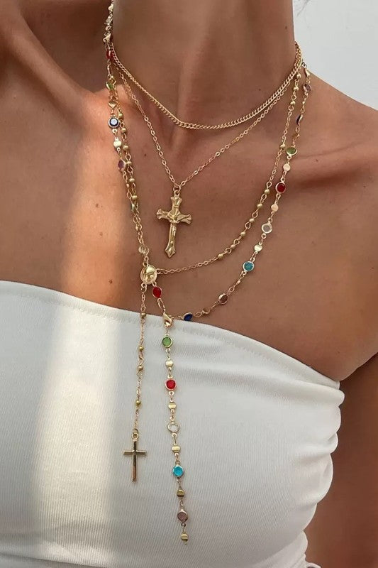Boho Y multicolor Cross Necklace-Cute-Trendy-Shop-Womens-Boutique-Clothing-Store