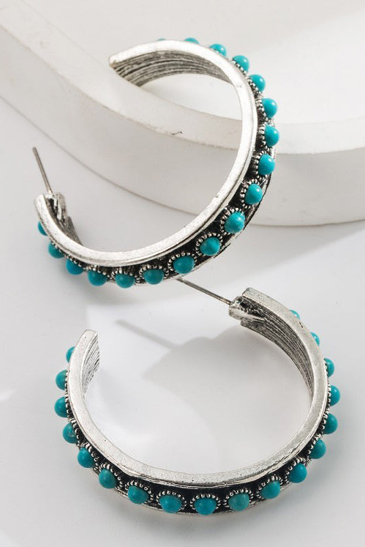 Western Days Turquoise Hoop Earrings-Turquoise-Cute-Trendy-Shop-Womens-Boutique-Clothing-Store