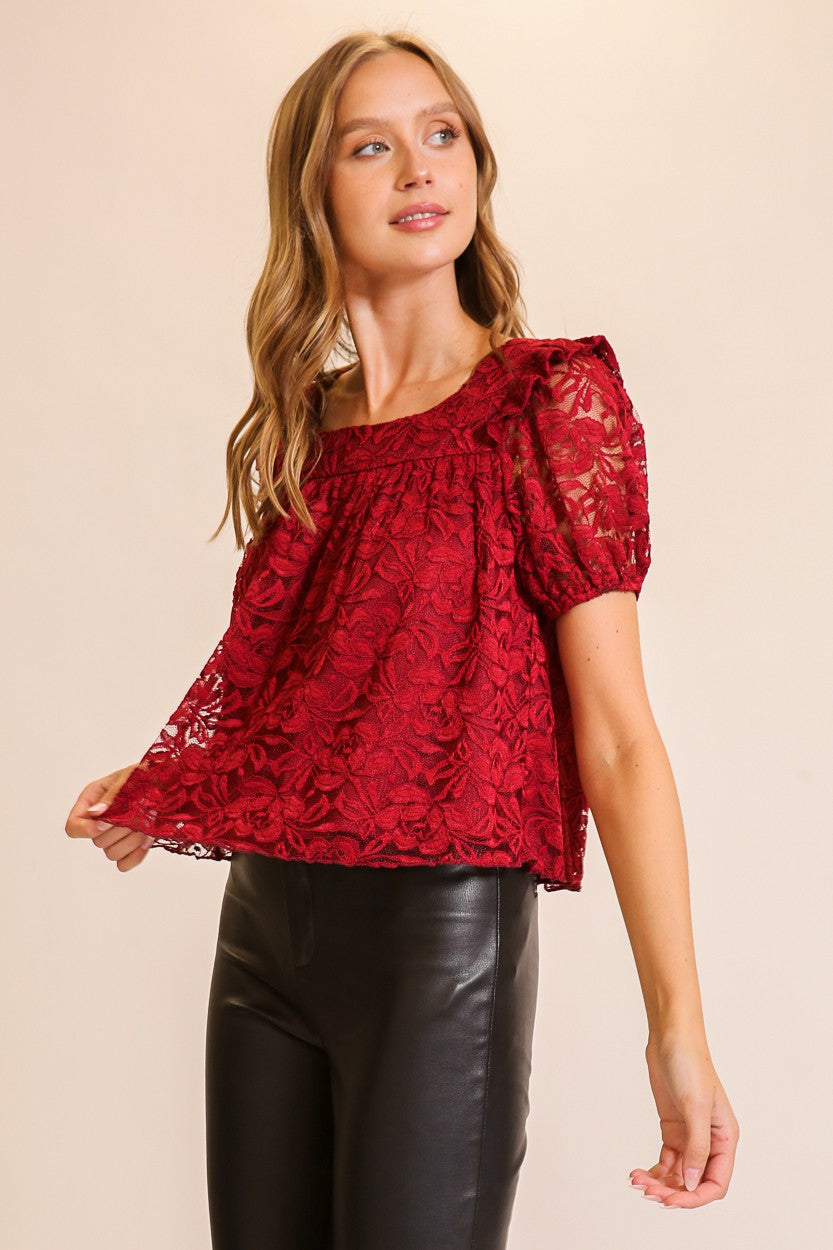 Scalloped Romance Floral Lace Blouse-Cute-Trendy-Shop-Womens-Boutique-Clothing-Store