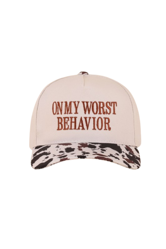 "On my worst behavior" Cap-Cow-[option4]-[option5]-Cute-Trendy-Shop-Womens-Boutique-Clothing-Store