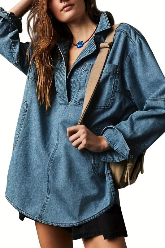 One For The Books Denim Top-[option4]-[option5]-Cute-Trendy-Shop-Womens-Boutique-Clothing-Store
