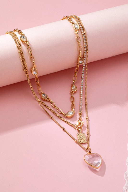 Happy Tears Layered Rhinestone Heart Necklace-[option4]-[option5]-Cute-Trendy-Shop-Womens-Boutique-Clothing-Store