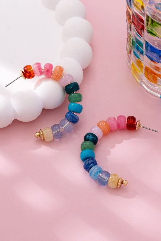 Candy Spectrum Beaded Hoop Earrings