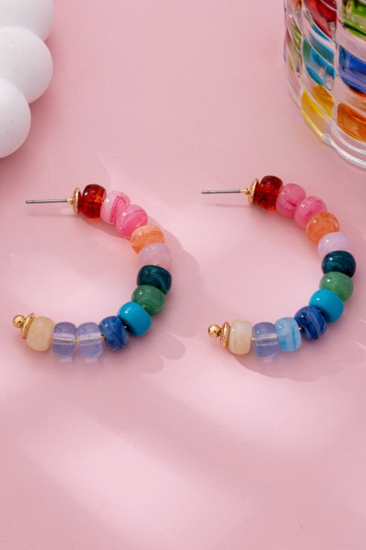 Candy Spectrum Beaded Hoop Earrings