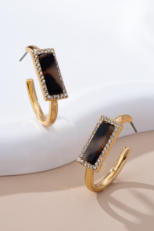Chic Tortoise Pave Hoop Earrings-Cute-Trendy-Shop-Womens-Boutique-Clothing-Store