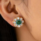 Golden Sunburst Stone & Crystal Stud Earrings
