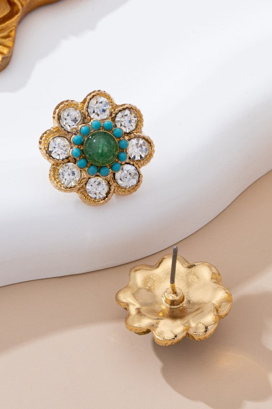 Just In Time Turquoise Flower Earrings-[option4]-[option5]-Cute-Trendy-Shop-Womens-Boutique-Clothing-Store