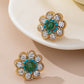 Golden Sunburst Stone & Crystal Stud Earrings