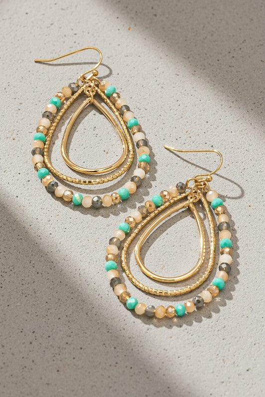 Triple Gold and Beaded Teardrop Hoops-[option4]-[option5]-Cute-Trendy-Shop-Womens-Boutique-Clothing-Store