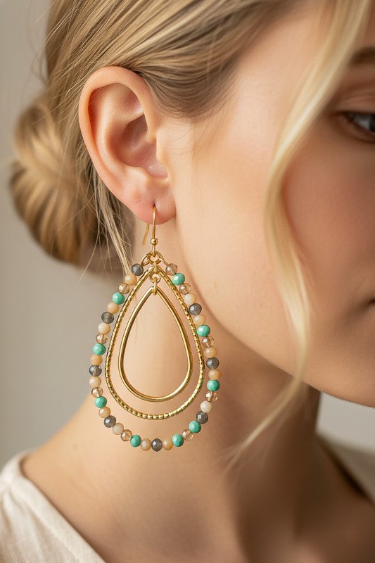 Triple Gold and Beaded Teardrop Hoops-[option4]-[option5]-Cute-Trendy-Shop-Womens-Boutique-Clothing-Store