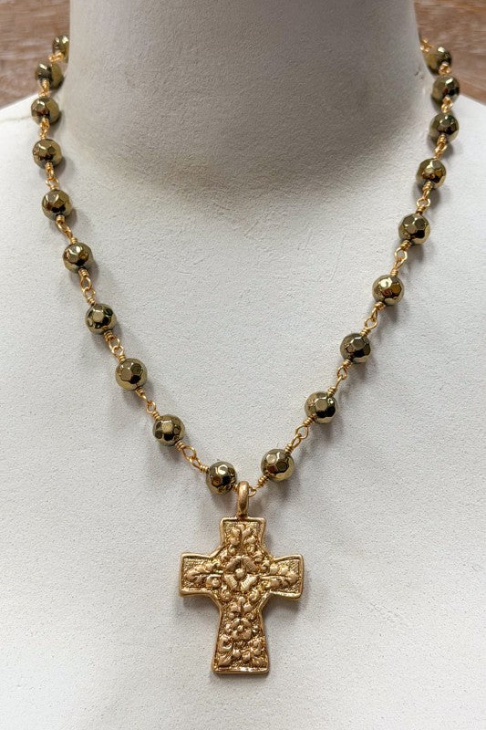 Keep It Near Gold Cross Beaded Necklace-[option4]-[option5]-Cute-Trendy-Shop-Womens-Boutique-Clothing-Store